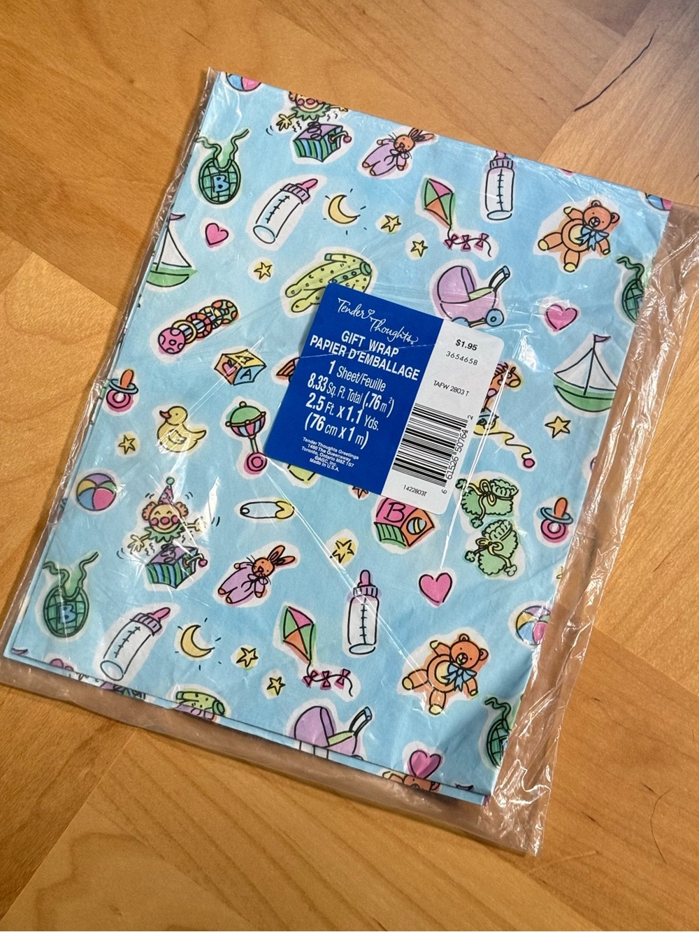 NOS Baby Shower Gift Wrap Unopened Vintage Wrapping Paper Stars Moon Kites Toys